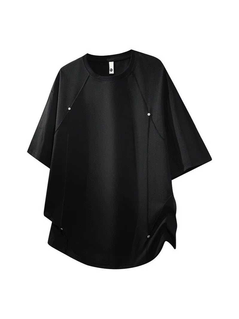 Men's Black T-Shirt with Side Slits and Studs – Loose-Fit, Stylish Casual Summer Short-Sleeve Top