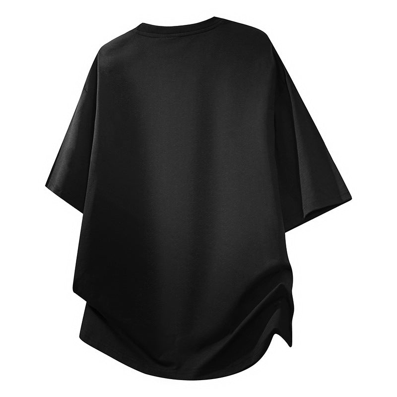 Men's Black T-Shirt with Side Slits and Studs – Loose-Fit, Stylish Casual Summer Short-Sleeve Top