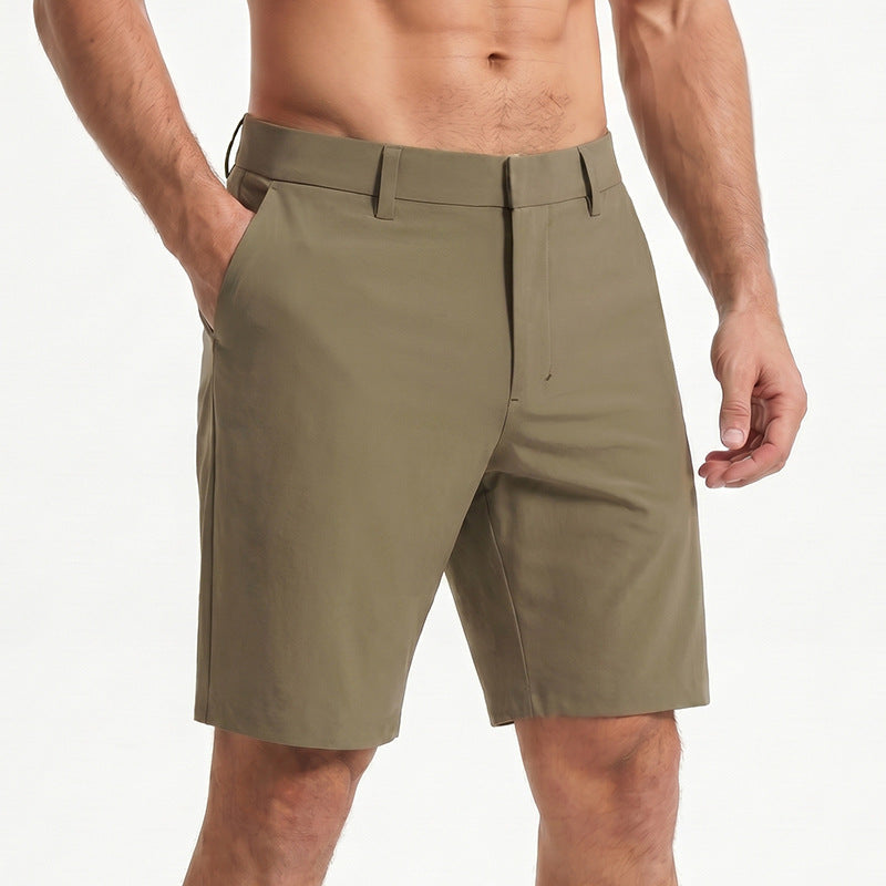 Men's Lightweight Summer Casual Shorts – Ice Silk, Quick-Dry, Business-Style Knee-Length Trousers